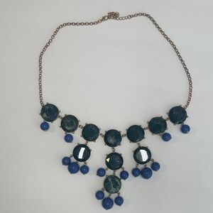Bold Blue and Green Bib Gold Tone Statement Necklace